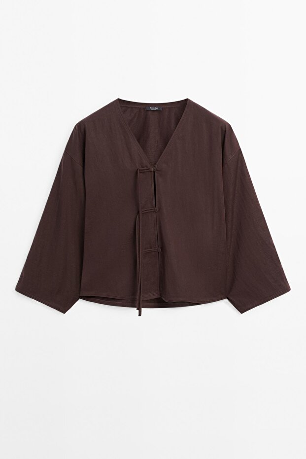 Bağcıklı crop gömlek - 5