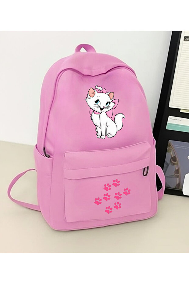 حقيبة ظهر مدرسية لطيفة مطبوعة على شكل قطة، وغرفة الدرس، وحقيبة ظهر للدورة - 1