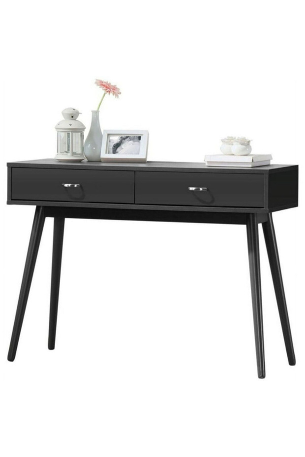 مكتب كتابة مستطيل الشكل من منتصف القرن، ذو درجين، مغلف بطبقة من اللاصق - 3