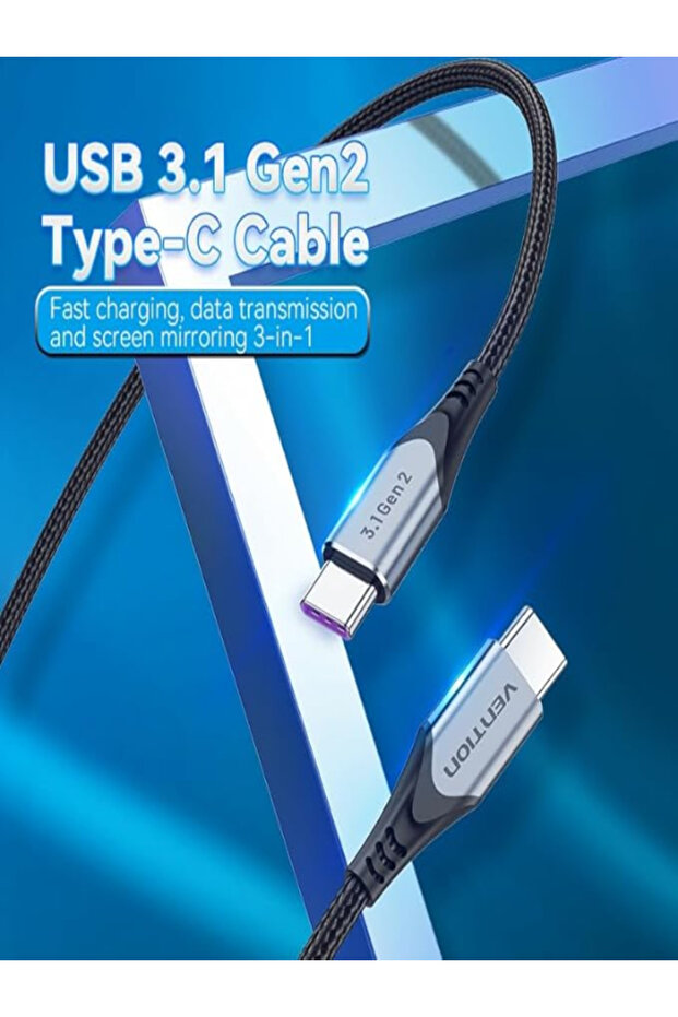 USB 3.1 Gen2 Cable 1M 5A 100W Fast Charging 10Gbps Data Transfer 4K@60Hz Display Output - 3