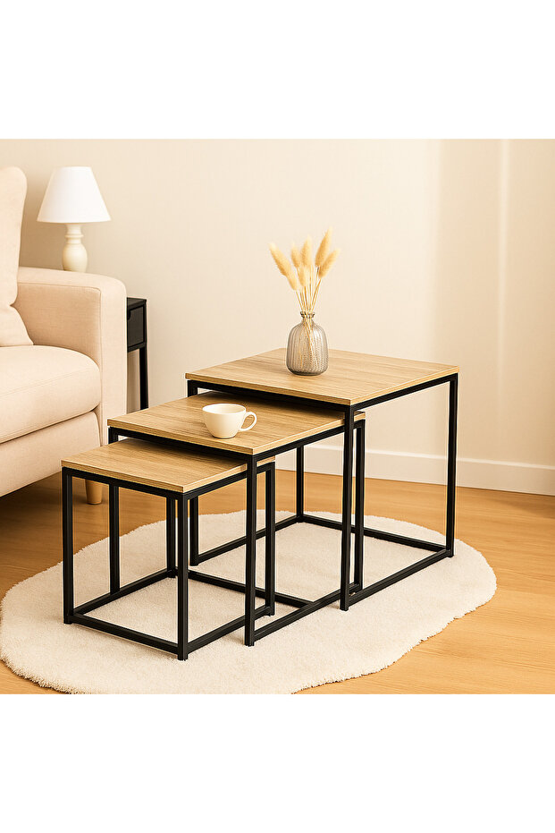 Square Serving Table Set - 3 Pieces with an Elegant Interlocking Design - 1