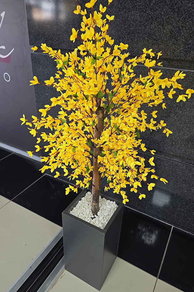 Sarı Sakura Çiçekli Dekoratif Saksı, 140cm - 4