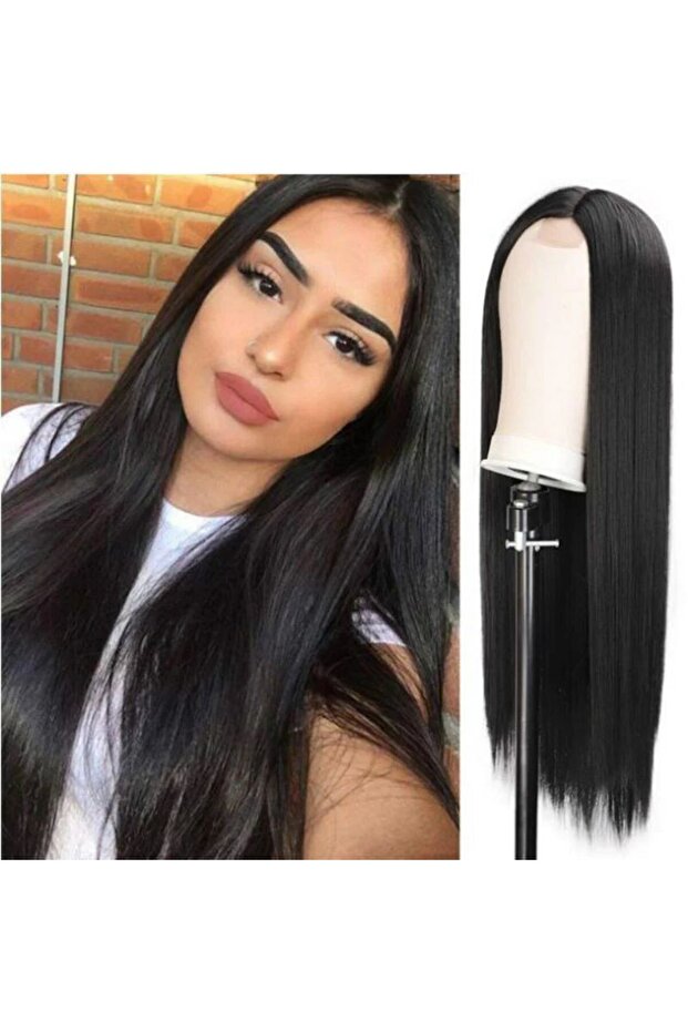 Straight European-American Black Wig - Medium