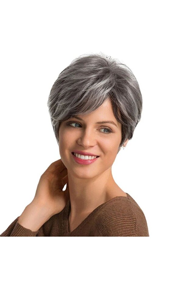 Short Straight Hair Wig - BlackWhite