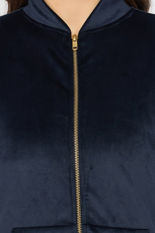 طقم جاكيت وبيجامة أساسي أنيق باللون الأزرق الداكن - مخمل - 6