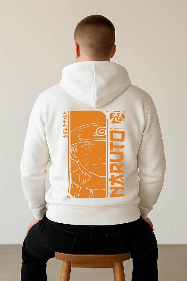Lenithra Naruto Anime Back Printed Unisex Oversize White Hoodie