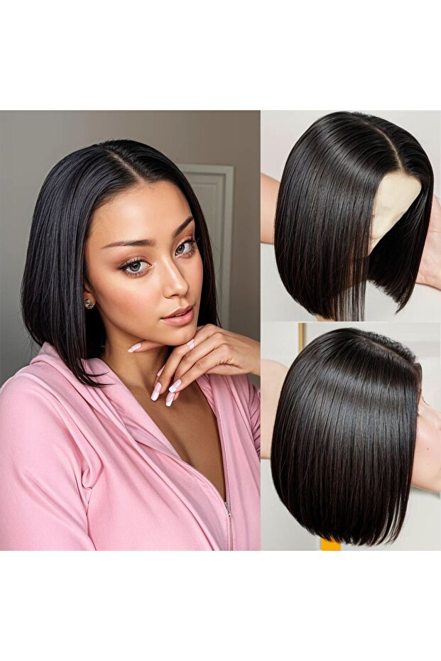 Middle-Parted Bangs Wig - Short Hair