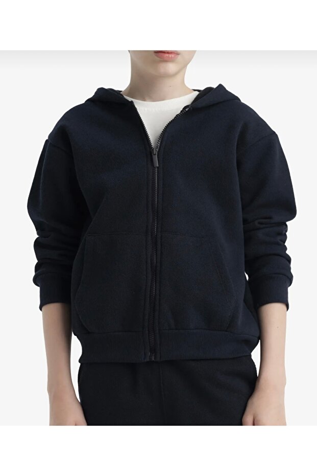 Unisex Front Zipper Hooded School Cardigan