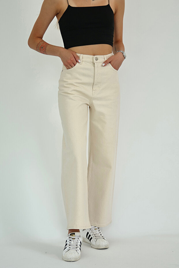 Ekru Yüksek Bel Bilek Boy Culotte %100 Pamuklu Jeans TWOAW26JE00190 - 6