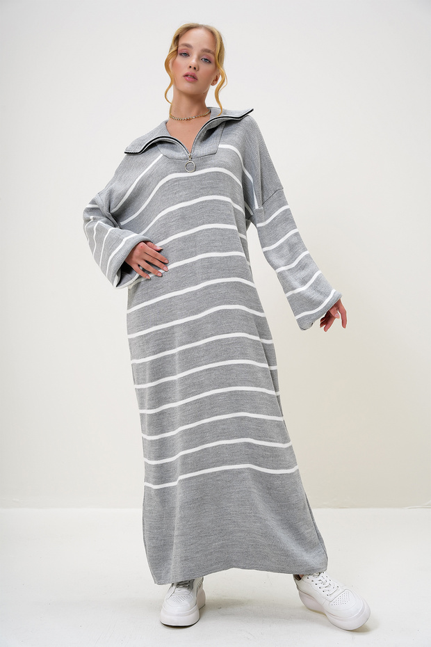 Women Grimelange Turtleneck Half Zipper Oversize Maxi Size Dress Alc-X12993