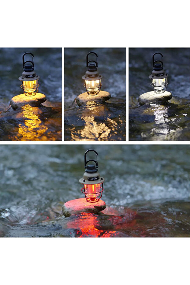 Hag Ayaklı Retro Kamp Lambası Asılabilir Işık Rengi ve Şiddeti Ayarlı Çadır Aydınlatma - 13