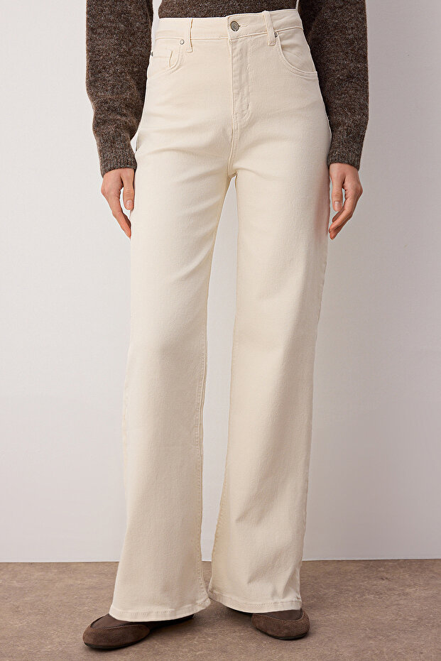 Ekru Yüksek Bel Orta Esnek Wide Leg Jeans TWOAW25JE00309 - 3