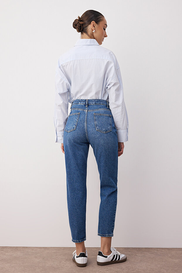 Mavi Yüksek Bel Mom %100 Pamuk Non-Stretch Jeans TWOSS23JE00085 - 4