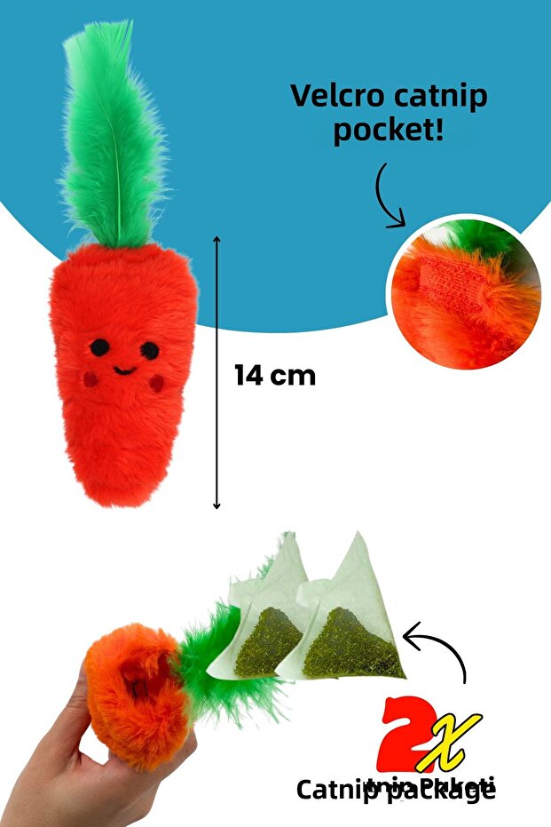 لعبة قطط قطيفة على شكل جزرة مع جيب، تتضمن عبوتين من النعناع البري - لعبة قطط مع النعناع البري - 2