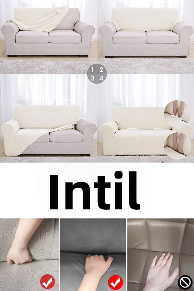 Seat Cover Sofa Cover Lycra Stretch Elastic Flexible Square Pattern Three Seater One Piece Sofa Cover - 5