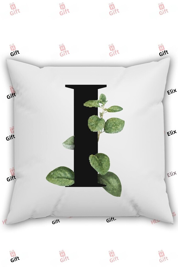 I Letter Alphabet Themed Flower Patterned Gift Pillow