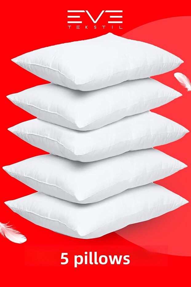 5 Pieces Micro Silicone Fiber Nonwoven Washable Antiallergic Home and Hotel Pillow 50X70Cm 700 Gr