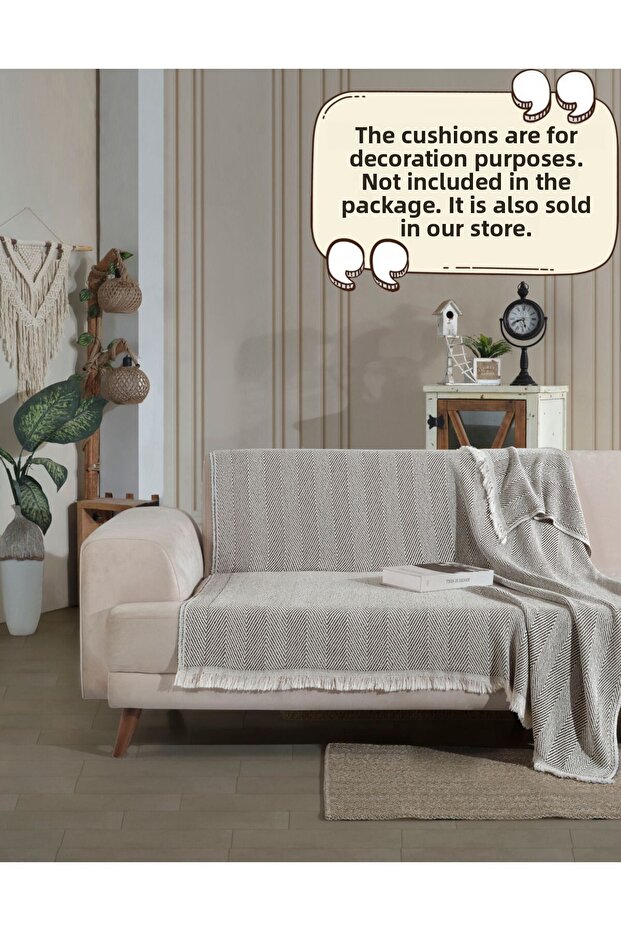 Lily Khaki Sofa Cover 150 X 200 cm Sofa Bed Couch Cover Shawl Cotton Tufted