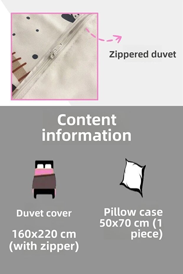 Cute Teddy Bear with Airplane Animal Patterned Single Children's Duvet Cover Set Without Sheets - 4