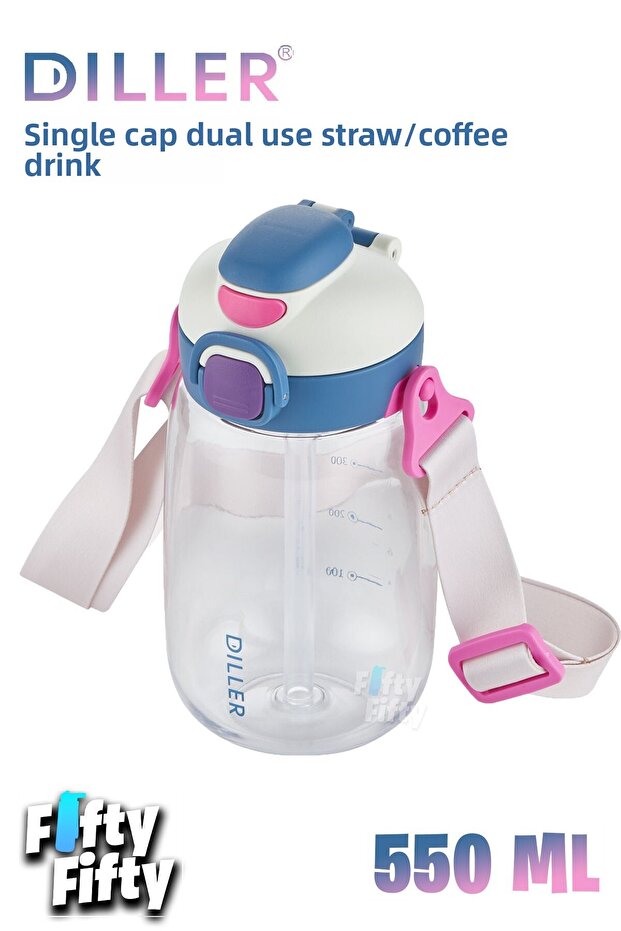 550 ml Single Lid Double Use Tritan Water Bottle With/Without Straw Strap-Ffdillerd70-550 - 1