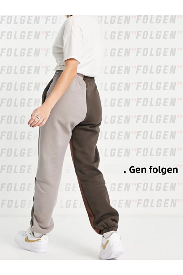 Metallic Swoosh Color Block Joggers in Brown and Dark Neutrals Cotton Sweatpants - 3