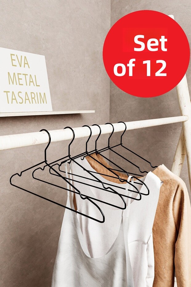 12Pcs Luxury Black Hanger Metal a Quality Dress Clothes Hanger