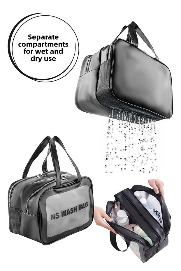 Double Compartment Transparent Makeup and Cosmetic Bag - Portable Travel Bathroom Storage Bag - XL Size