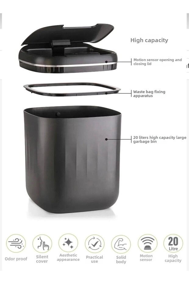 Automatic motion sensor smart trash bin - 20 litre quiet and hygienic use - 4