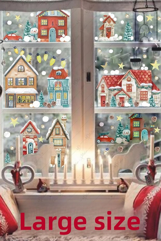 New Year's Snowy City Large Size New Year's Kids Baby Room Sticker Set - Christmas Ornament
