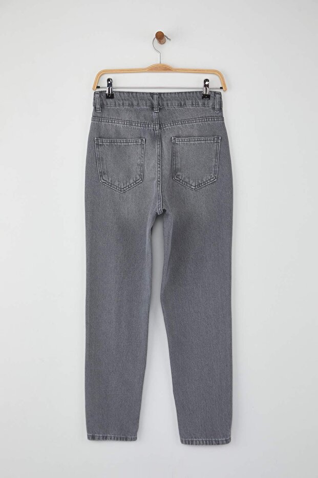 Gri Yüksek Bel Mom %100 Pamuk Non-Stretch Jeans TWOAW26JE00059 - 6