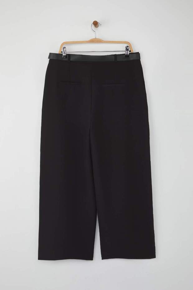Özel Koleksiyon Siyah Wide Leg Premium Kemerli Büyük Beden Pantolon TBBAW26AR00001 - 7
