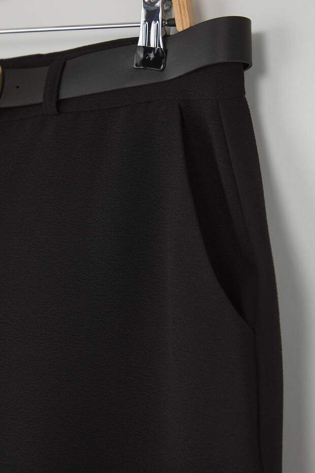 Özel Koleksiyon Siyah Wide Leg Premium Kemerli Büyük Beden Pantolon TBBAW26AR00001 - 6