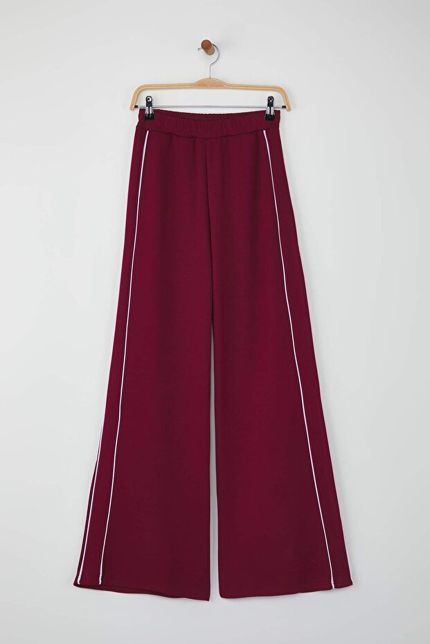 Bordo Biyeli Wide Leg/Geniş Paça Örme Spor Eşofman Altı THMAW26EA00001 - 5