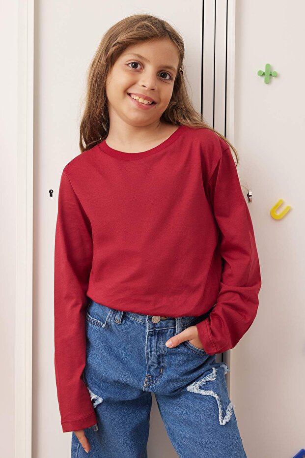 Lacivert-Bordo-Ekru 100% Pamuk 3'lü Düz/Basic Regular Unisex Çocuk Örme Okul T-Shirt TKDAW26TS00004 - 3