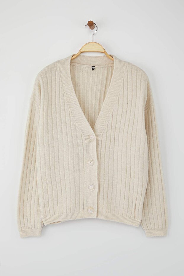 Wardrobe Essentials Taş Yumuşak Dokulu Basic Triko Hırka | TWOAW26HI00119 - 5