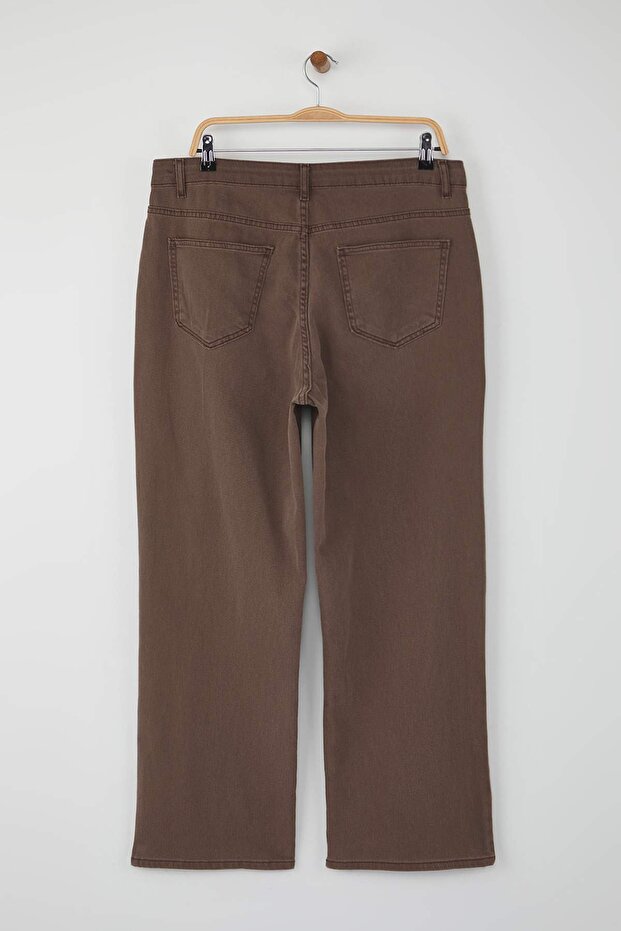 Kahverengi Yüksek Bel Straight Fit Denim Büyük Beden Jeans TBBSS24CJ00051 - 7