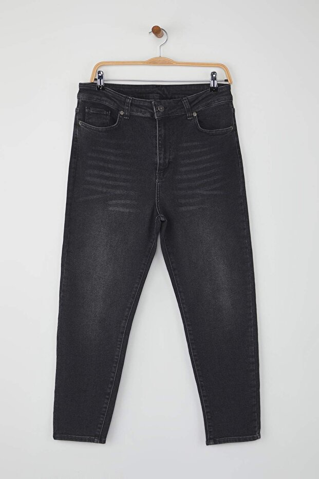 Gri Yüksek Bel Esnek Skinny Denim Büyük Beden Jeans TBBAW26CJ00006 - 5