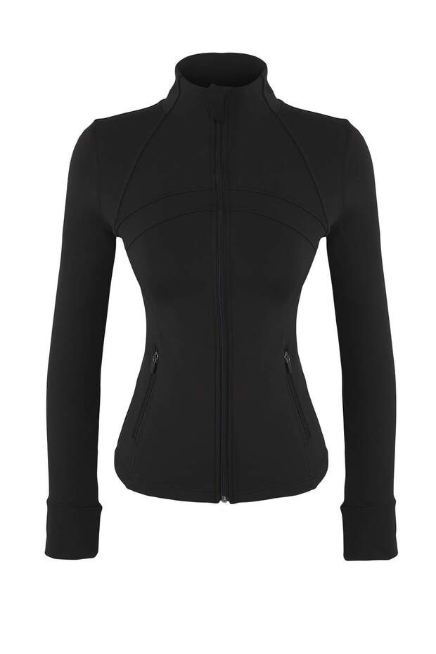 Siyah Dalgıç/Scuba Kumaş Reflektör Baskılı Örme Spor Ceket THMAW26SK00003 - 8