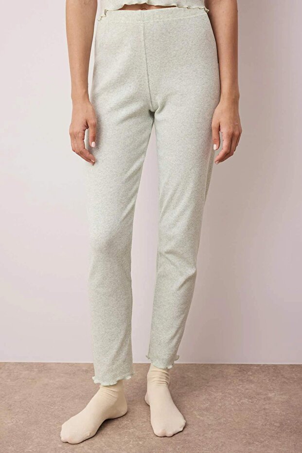Mint Yaka ve Baby Overlok Detaylı Kiraz Aksesuarlı Fitilli Örme Pijama Takımı THMAW26PT00068 - 4