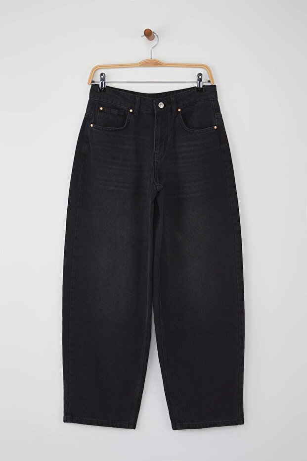 Siyah Normal Bel Loose Baggy Smoke Jeans TWOAW26JE00053 - 5