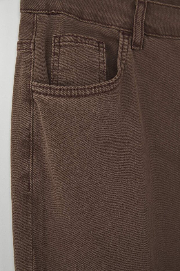 Kahverengi Yüksek Bel Straight Fit Denim Büyük Beden Jeans TBBSS24CJ00051 - 6