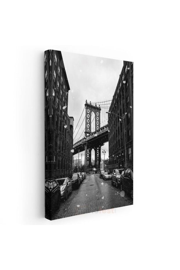 Manhattan Köprüsü - Kış Atmosferi Kanvas Tablo - 3