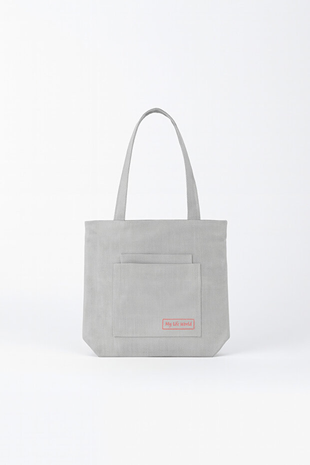 Multi-Purpose Premium Life Printed Light Gray Dot Pattern Medium Size Canvas Hand and Shoulder Bag - 2