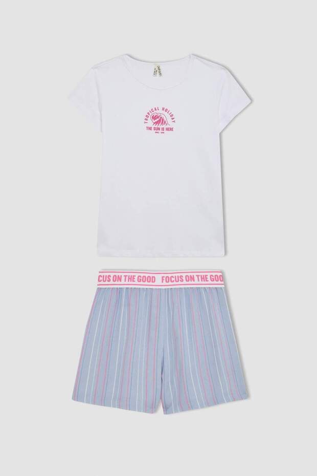 Kız Çocuk Pijama Takımı Baskılı Kısa Kollu Üst Şort C8501A824SM - 8