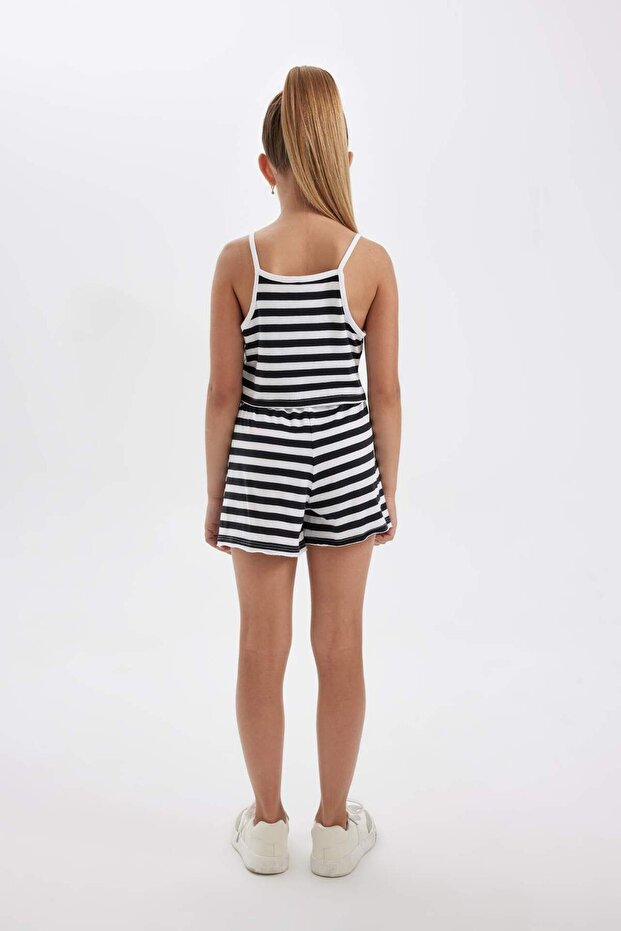 Kız Çocuk 2'li Takım Çizgili Askılı Atlet Beli Lastikli Şort D0075A824HS - 7