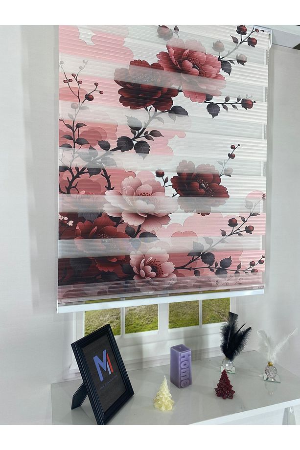 Kırmızı Pembe Şakayık Çiçek Desenli Dijital Baskılı Zebra Stor Perde – Modern ve Zarif Tasarım - 3