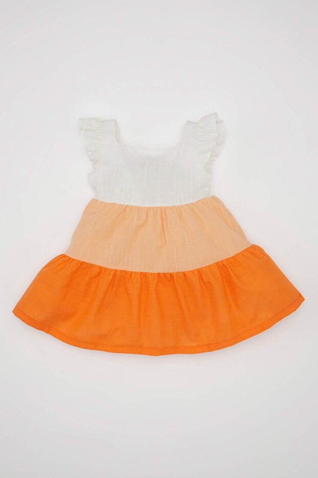 Kız Bebek Kısa Kollu Keten Görünümlü Elbise C7243A524SM - 1