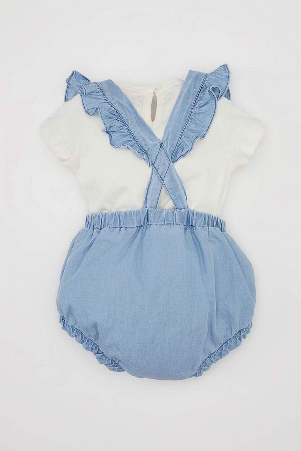 Kız Bebek 2li Takım Kısa Kollu Tişört Üst Yumuşak Nakışlı Jean Tulum D0790A524HS - 6