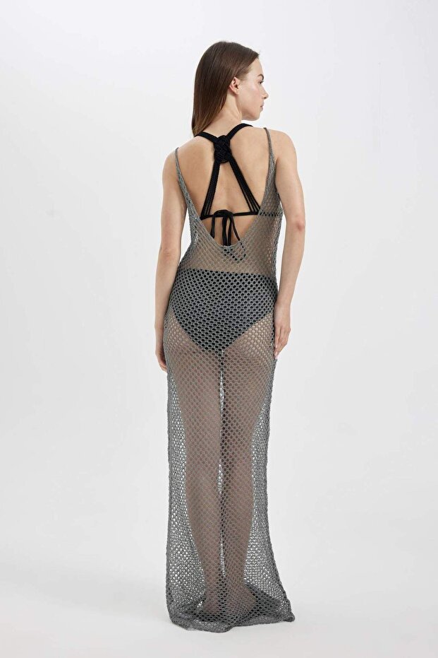 Regular Fit Kolsuz File Maxi Plaj Elbisesi-Fall in Love B6886AX24HS - 5