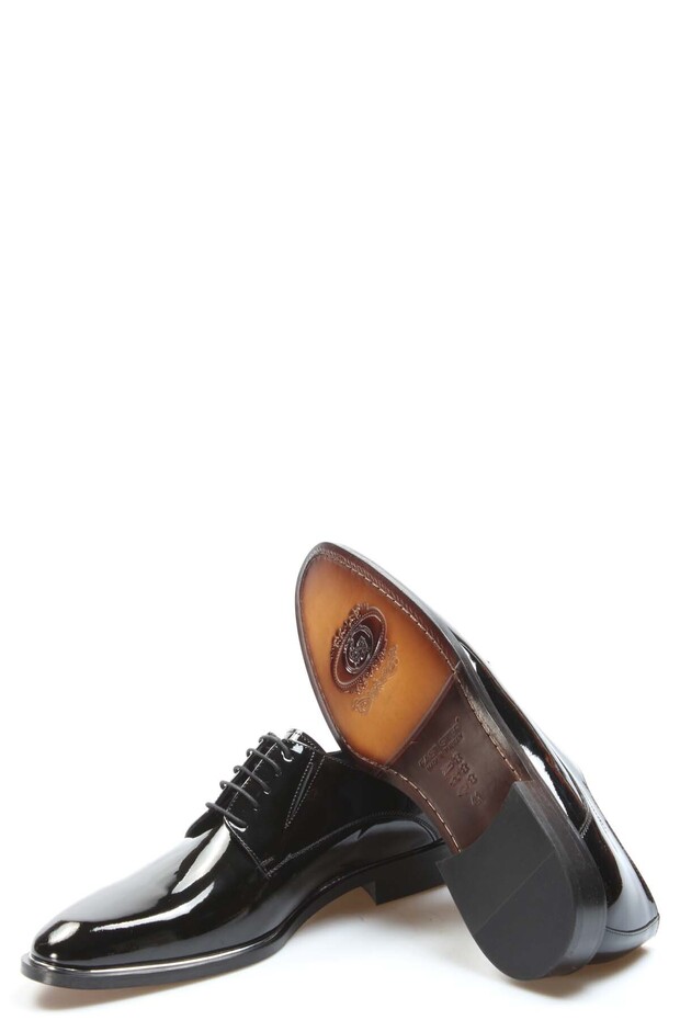 Tugerdi Hakiki Rugan Deri Siyah Bağcıklı Kösele Taban Klasik Erkek Ayakkabı TG09237131569 - 1